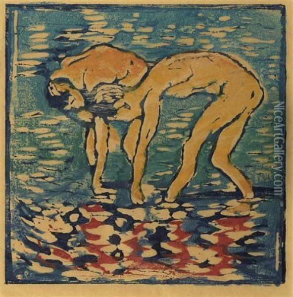 Fanciulli Nel Lago. Circa 1916. Oil Painting - Giovanni Giacometti