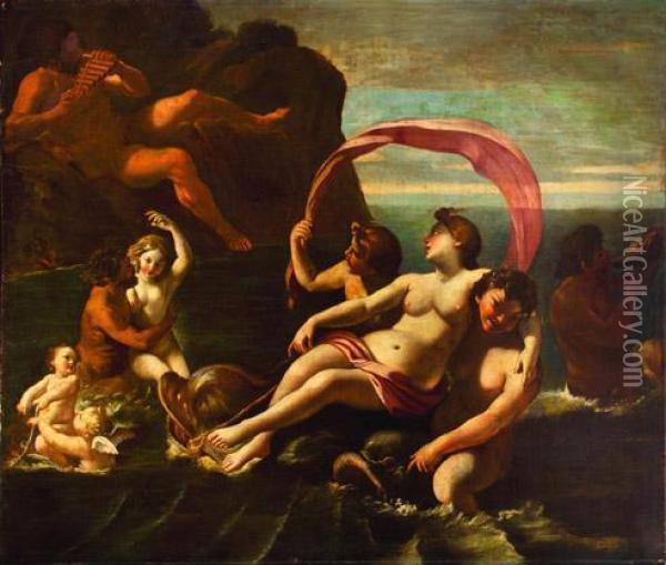 Galatea Sul Mare, Accompagnata Da Tritoni E Nereidi, E Polifemo Che Suona Oil Painting - Giovanni Lanfranco