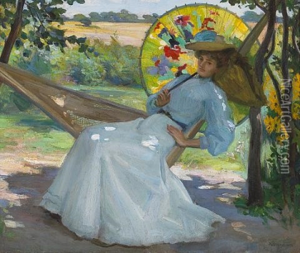 A Young Girl In A Hammock Oil Painting - Joseph Kleitsch