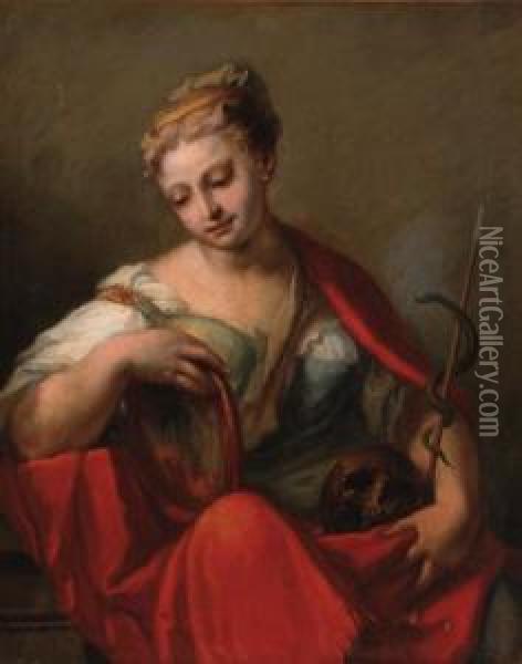The Personification Of Prudence Oil Painting - Giovanni Antonio Pellegrini