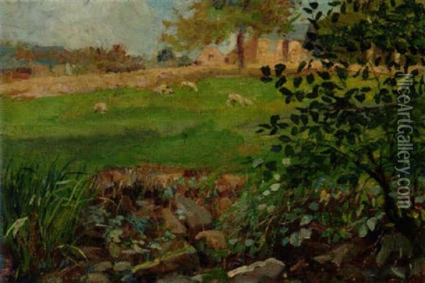 Landskap Med Boskap Oil Painting - Paul-Charles Chocarne-Moreau
