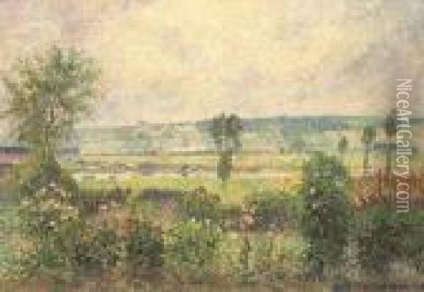 La Vallee De La Seine Aux Damps, Jardin D'octave Mirbeau Oil Painting - Camille Pissarro