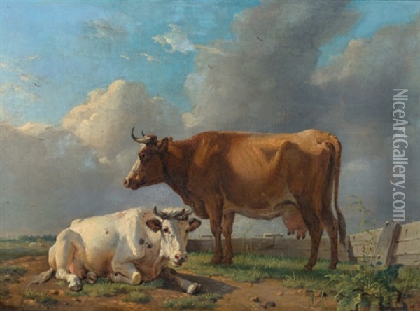Kuhe Am Weidezaun Oil Painting - Eugene Verboeckhoven