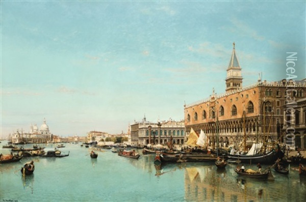 The Doge's Palace And The Piazza San Marco, Venice Oil Painting - Jean Baptiste van Moer