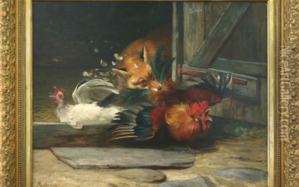 The Fox In The Hen House Oil Painting - Adolf Heinrich Mackeprang