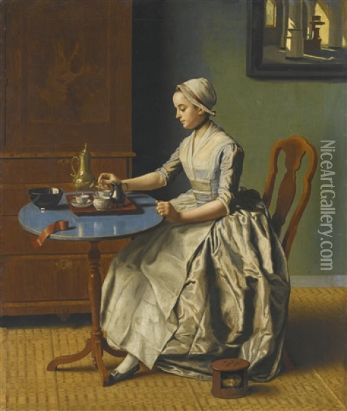 A Dutch Girl At Breakfast Oil Painting - Jean Etienne Liotard