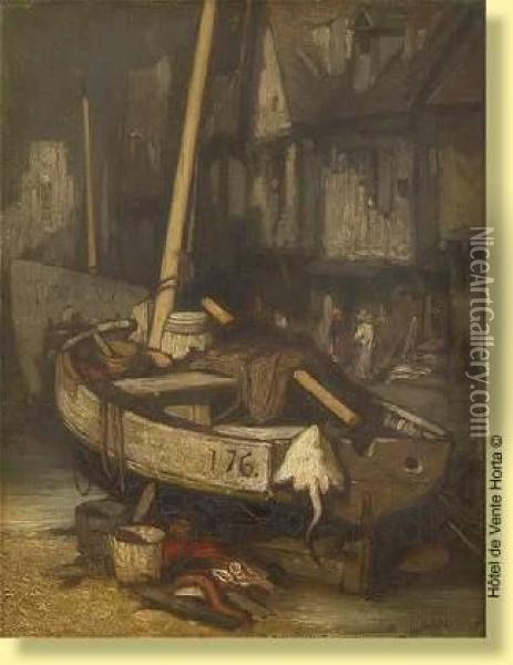 Bateau De Peche En Calle Seche Oil Painting - Louis Adolphe Hervier