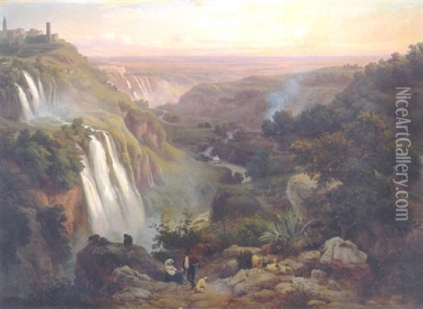 Wasserfalle Bei Tivoli Oil Painting - Franz Knebel