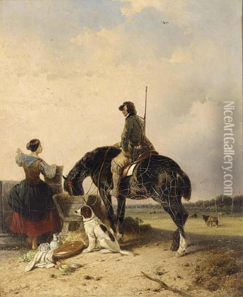 Hunter At Rest Oil Painting - Jozef Jodocus Moerenhout