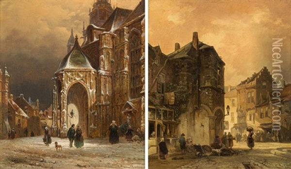 Counterparts: The Church In Nijmegen / Dutch Townscape Oil Painting - Elias Pieter van Bommel