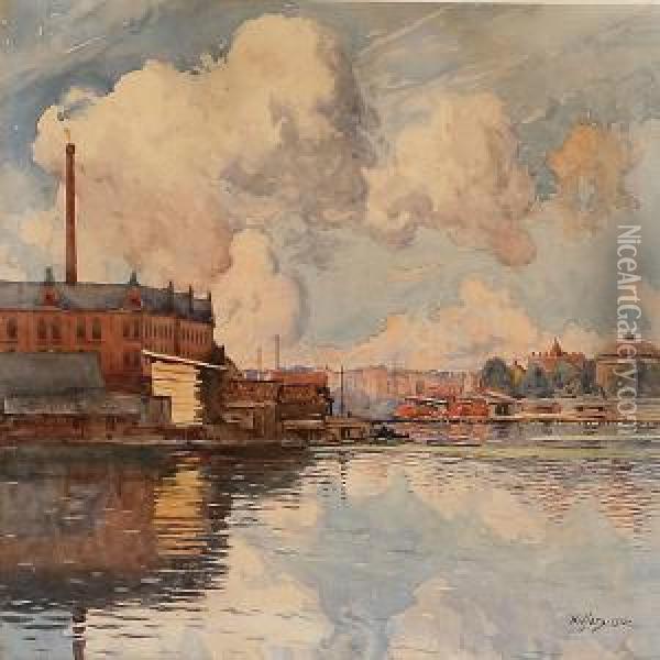 Harbour Scene From Copenhagen Oil Painting - Gunnar M. Widforss