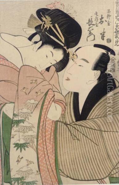 Shinanoya Ohan And Obiya Choemon Oil Painting - Kitagawa Utamaro