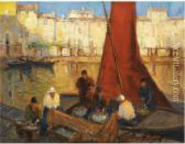 In The Harbour Oil Painting - Georges Lapchine