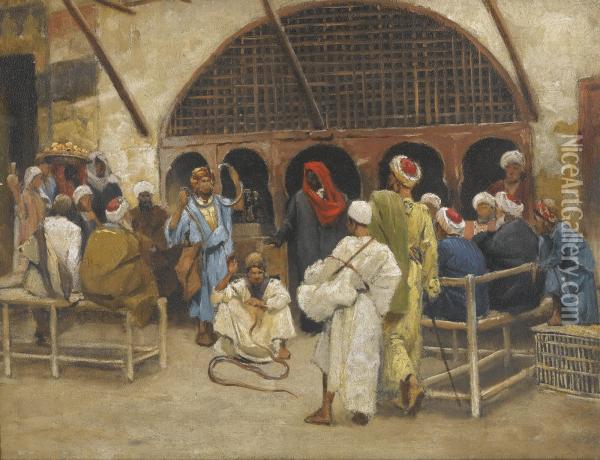 The Snake Charmers Oil Painting - Ludwig Deutsch