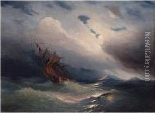 Storm Off The Coast Of Feodosia Oil Painting - Ivan Konstantinovich Aivazovsky