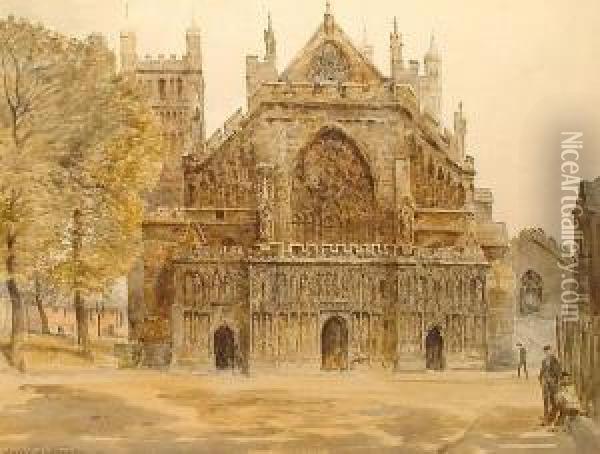 Exeter Cathedral. Oil Painting - Jules Lessore