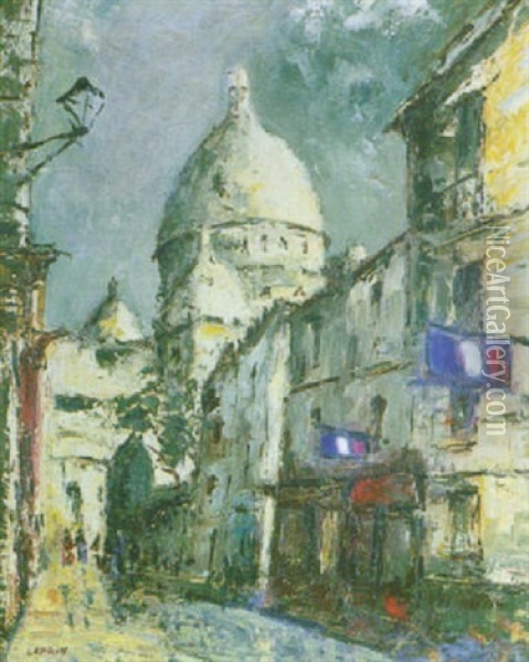 Rue A Montmartre Et Le Sacre-coeur Oil Painting - Marcel Francois Leprin