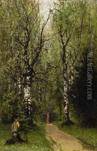 Walker In The Forest Oil Painting - Yuliy Yulevich (Julius) Klever