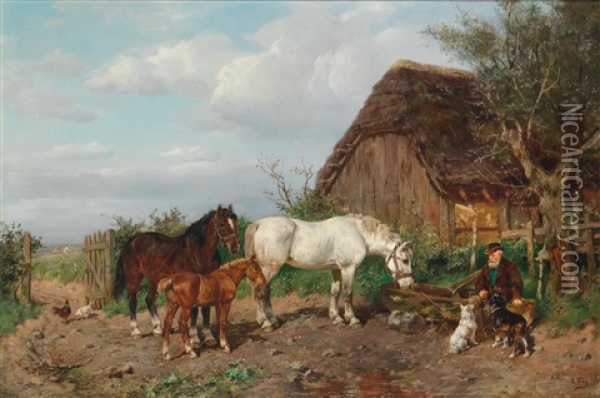 Drinking Trough Oil Painting - Ludwig Benno Fay