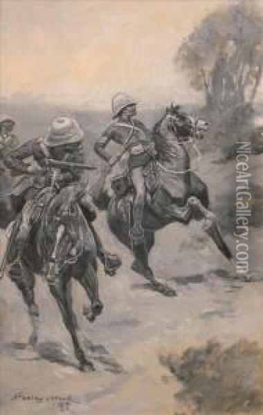 British Cavalryunder Fire Oil Painting - Stanley L. Wood
