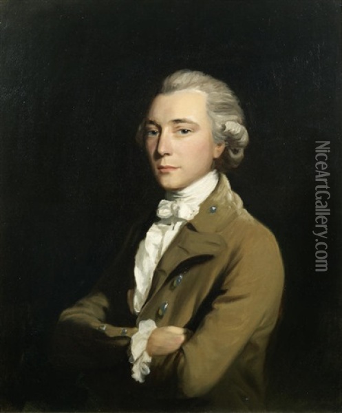 Portrait Of A Man, Half-length, In A Buff Coat Oil Painting - William Doughty