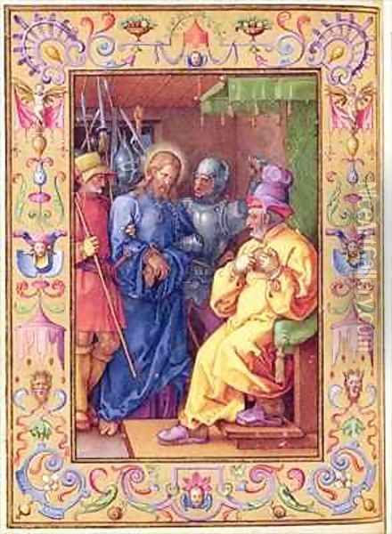 Ms 39 1601 Jesus Before Caiaphas from Passio Domini Nostri Jesu Christi Secundum Joannem Oil Painting - Durer or Duerer, Albrecht