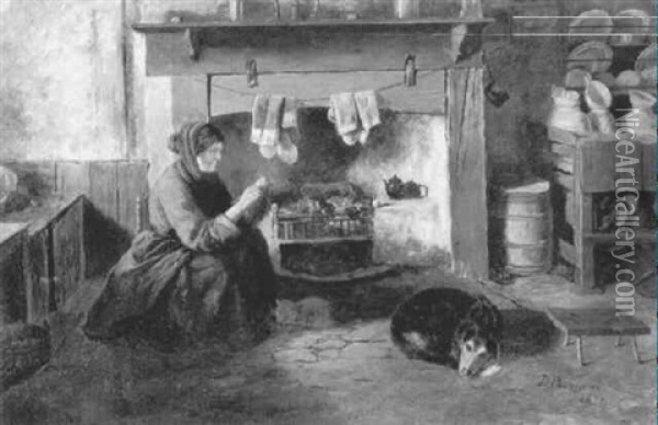 By The Fireside Oil Painting - Duncan Cameron