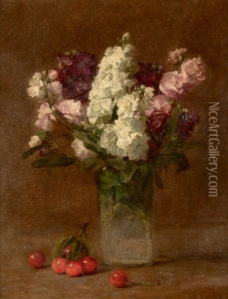 Bouquet De Fleurs Aux Cerises Oil Painting - Victoria Dubourg Fantin-Latour