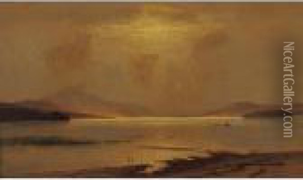 A Break In The Clouds Over A River Landscape Oil Painting - John Carleton Wiggins