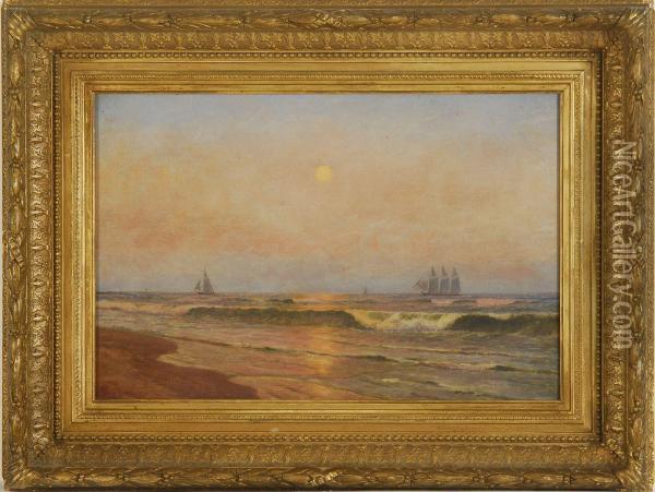 Ships Under A Sunset Sky Oil Painting - Charles Henry Gifford