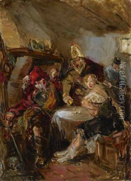 Beim Wurfelspiel Oil Painting - Franz Naager