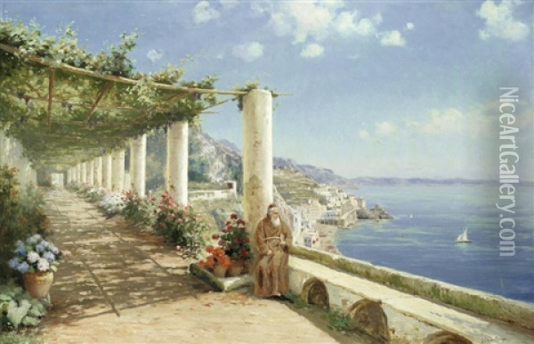 Monastery Overlooking The Amalfi Coast Oil Painting - Giuseppe Chiarolanza