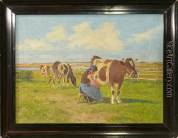 Kvinna Med Kor. Oil Painting - Axel Johannes Chr. Hansen