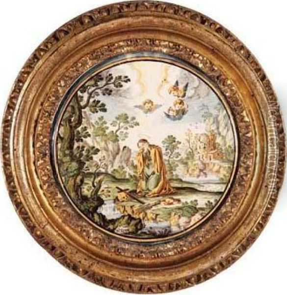 Maddalena Orante Sullo Sfondo Di Un Paesaggio Fluviale Turrito con Ricca Vegetazione. Oil Painting - Grue Francesco Antonio Saverio