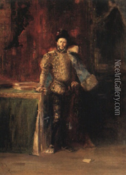 A Man In Medieval Costume Oil Painting - Salvador Sanchez Barbudo