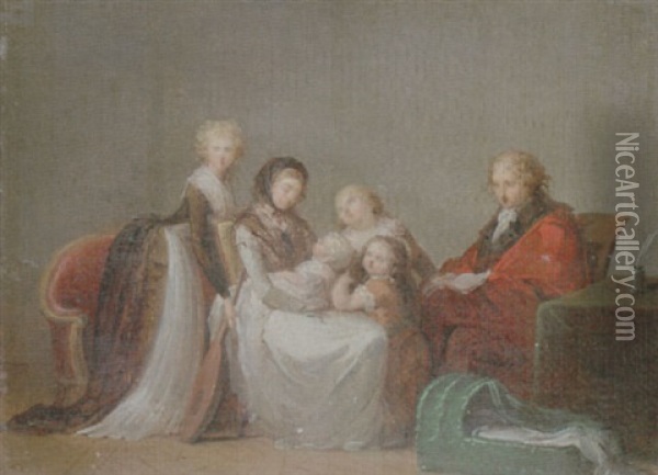 A Group Portrait (the Singer Elleviou And His Family?) Oil Painting - Marguerite Gerard