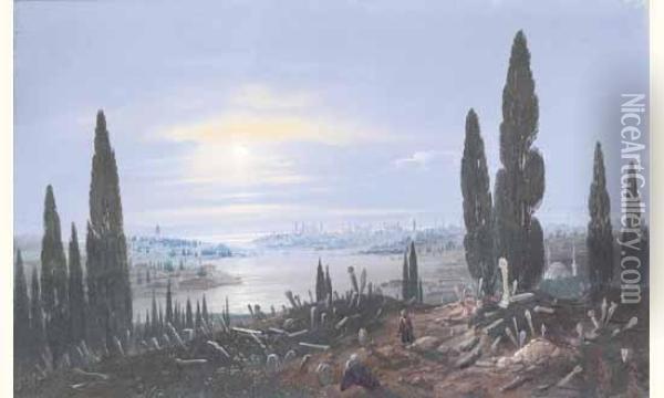 Vue Panoramique Du Bosphore Et Istambul. Oil Painting - Carlo Bossoli