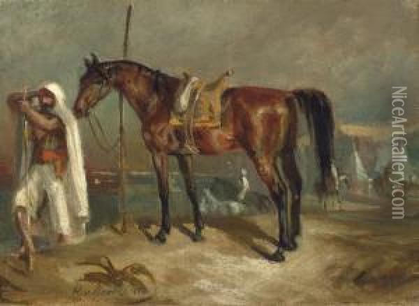 Araber Neben Seinem Pferd Oil Painting - Hans von Marees