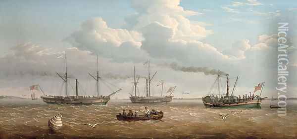 Three Paddle-Steamers, 'Kingston', 'Prince Frederick' and 'Calder' of Selby in Hull Roads, c.1823 Oil Painting - Thomas A. Binks