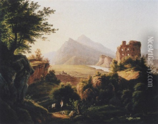 Landschaft Bei Ragaz Oil Painting - Johann Jakob Meyer