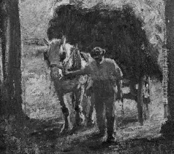 Farmer Leading Haycart To The Barn Oil Painting - Harry Fidler