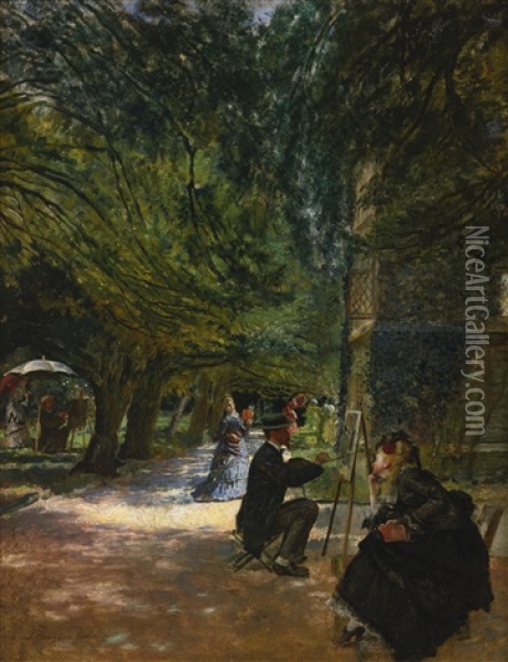 On The Terrace At Haddon Hall Oil Painting - Douglas Volk