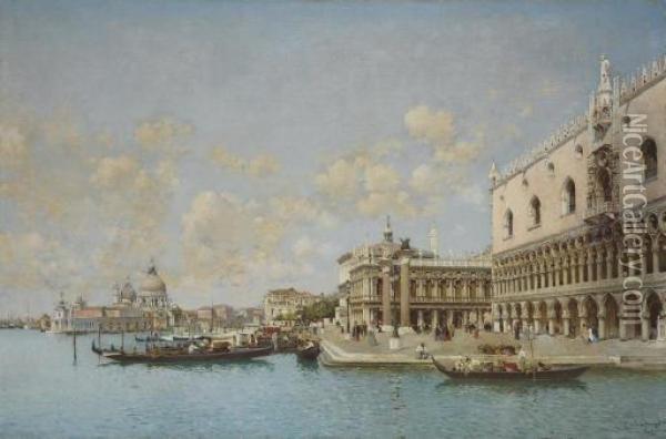 The Doge's Palace And Santa Maria Della Salute, Venice Oil Painting - Federico del Campo