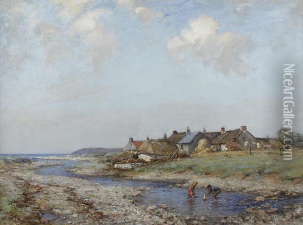 Seaside Cottages, Ballantrae Oil Painting - John Henderson