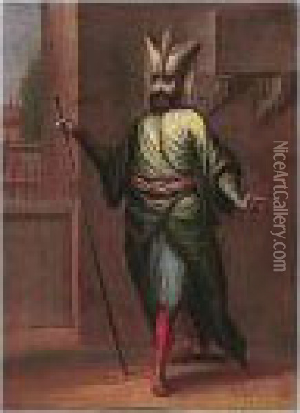 A Janissary Oil Painting - Jan-Baptiste Vanmour