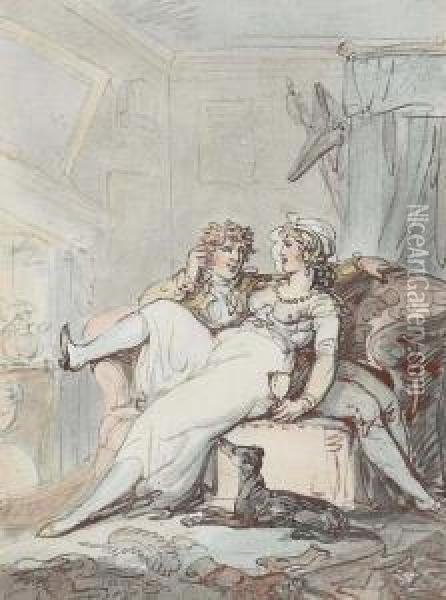 Betty Careless In The Arms Of An Admirer Oil Painting - Thomas Rowlandson