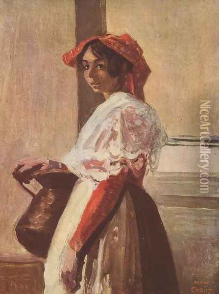 Italienerin mit Krug Oil Painting - Jean-Baptiste-Camille Corot