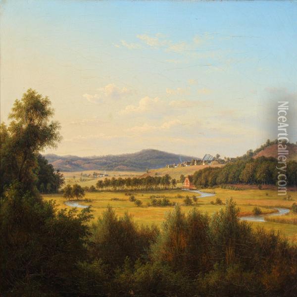 Landscape By A Village Oil Painting - F. C. Kiaerschou
