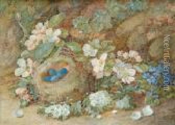 'a Bird'snest And Wild Roses On A Mossy Bank' Oil Painting - William Henry Hunt