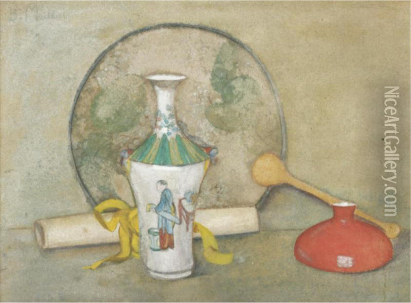 Still Life With An Oriental Vase Oil Painting - Bessie MacNicol